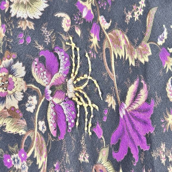 NY City Women 100% Silk Dark Floral Midi Dress 1X Fairy Grunge Whimsigoth Beaded - Picture 5 of 11